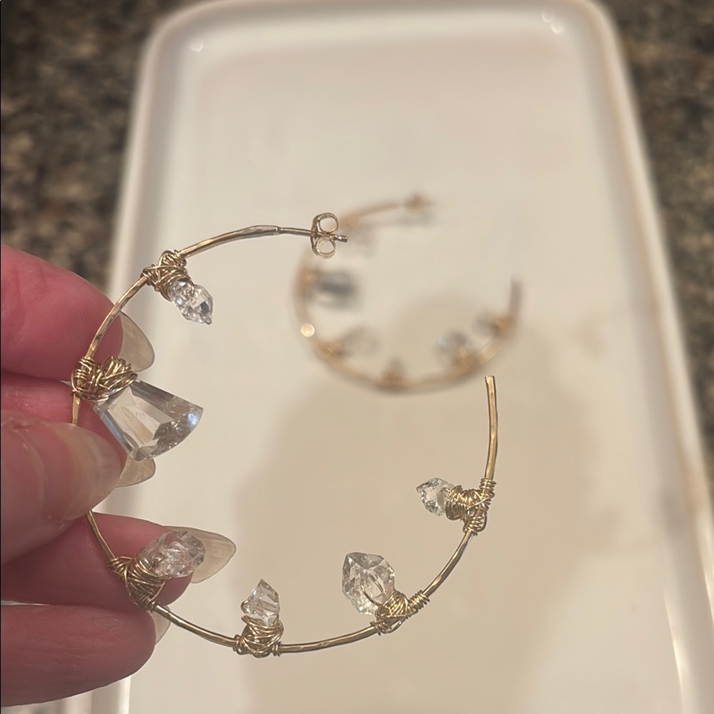 14k gold fill herkimmer diamond hoop earrings